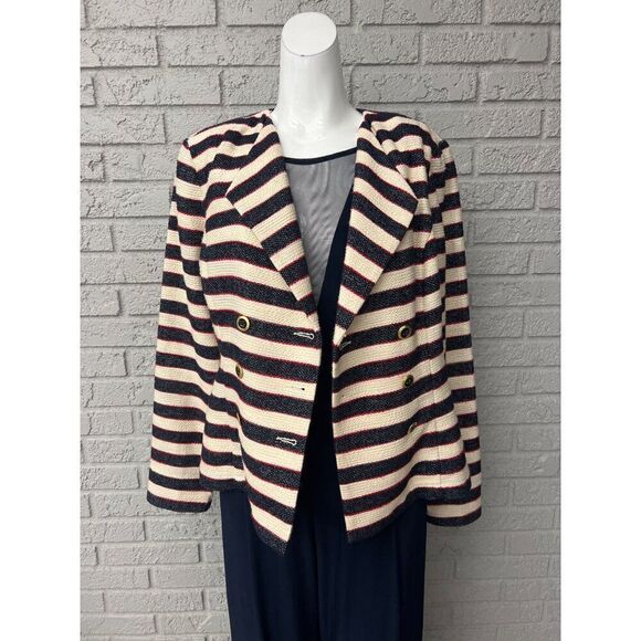 Cabi Women Cruise Nautical Striped Double Breasted Blazer Size 6 - Picture 2 of 13
